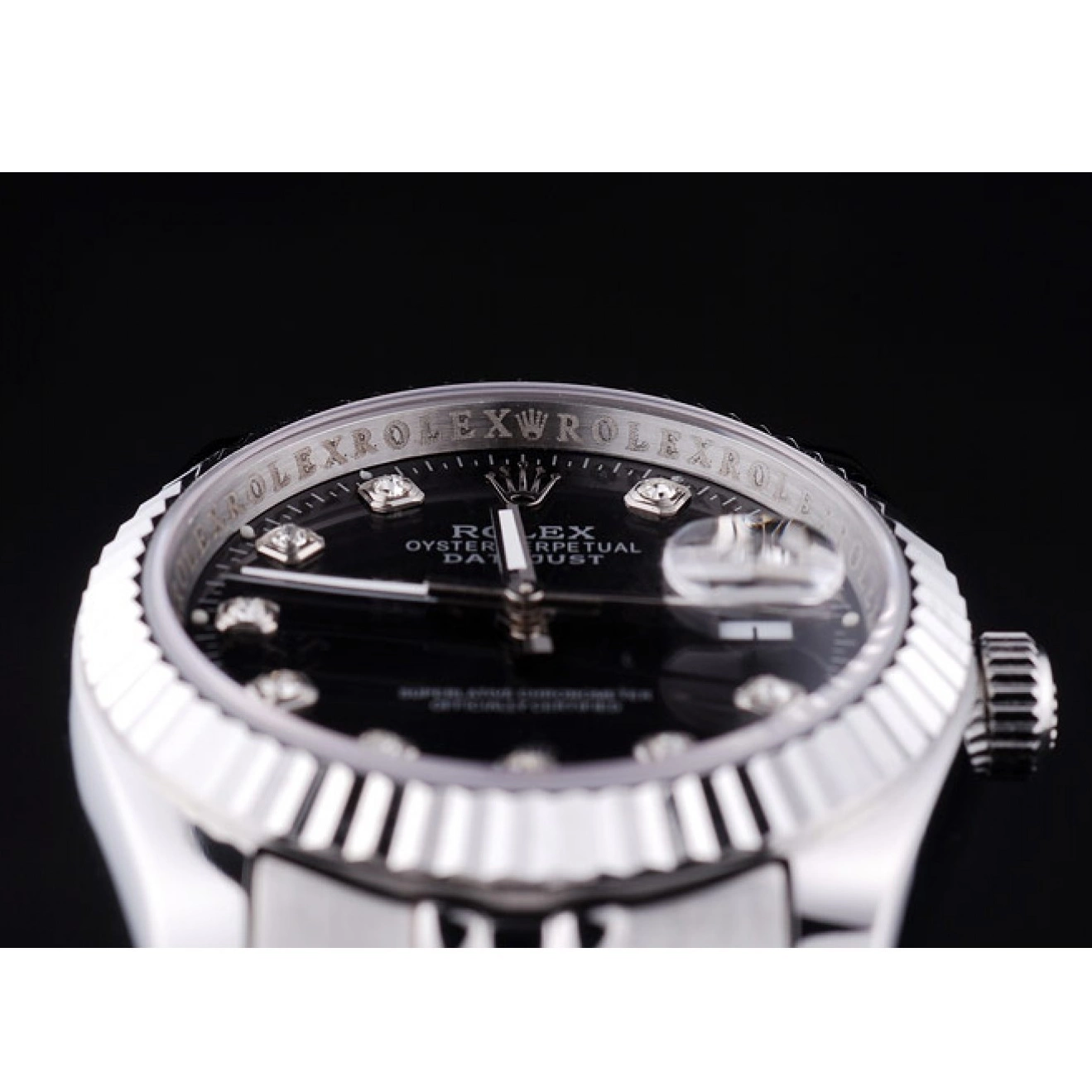 AAA Replica Watches Bezel Ribbed Diamonds Dial Black Rolex Datejust 7458 0612
